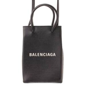 Balenciaga Shopping Phone Holder Leather Shoulder Bag Black